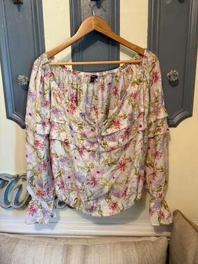 Express Women's Floral Print Off-The-Shoulder Tiered Ruffle Blouse